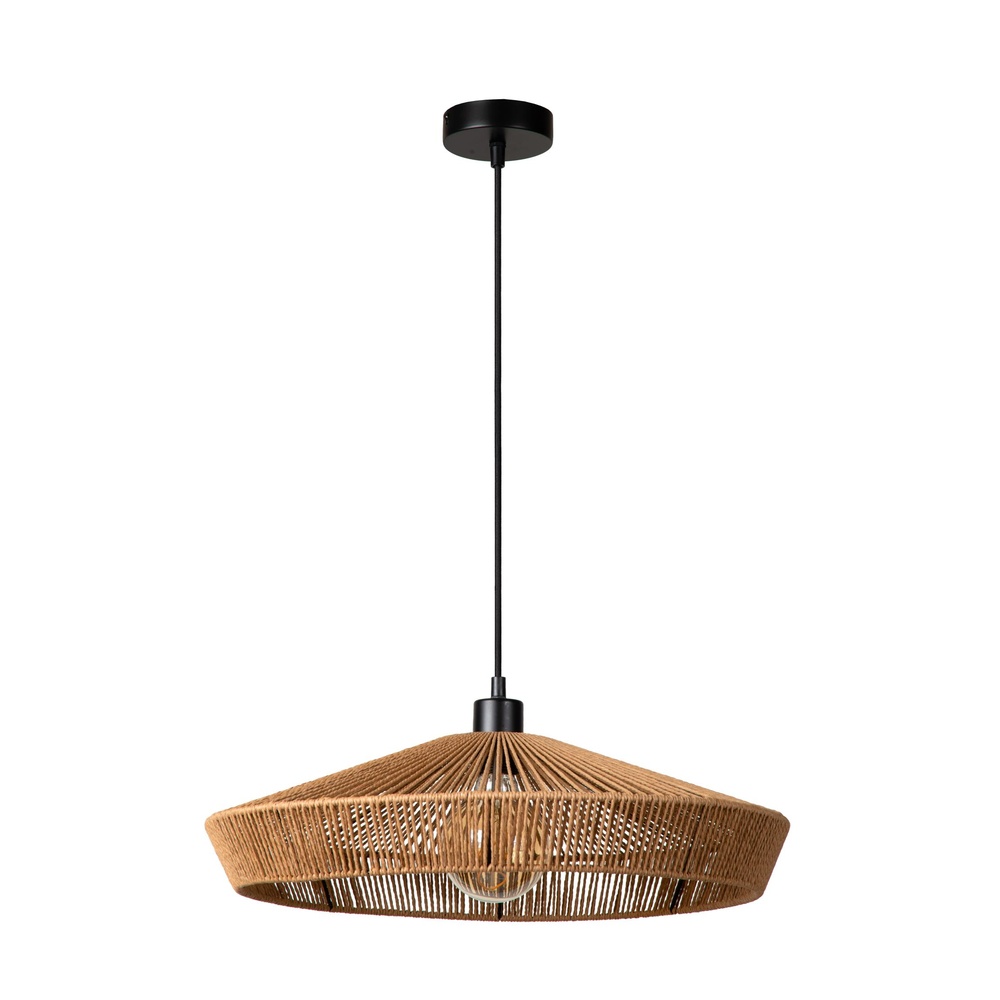 Lucide HanglampYunkai Ø 50cm zwart met rotan - 10413/50/72